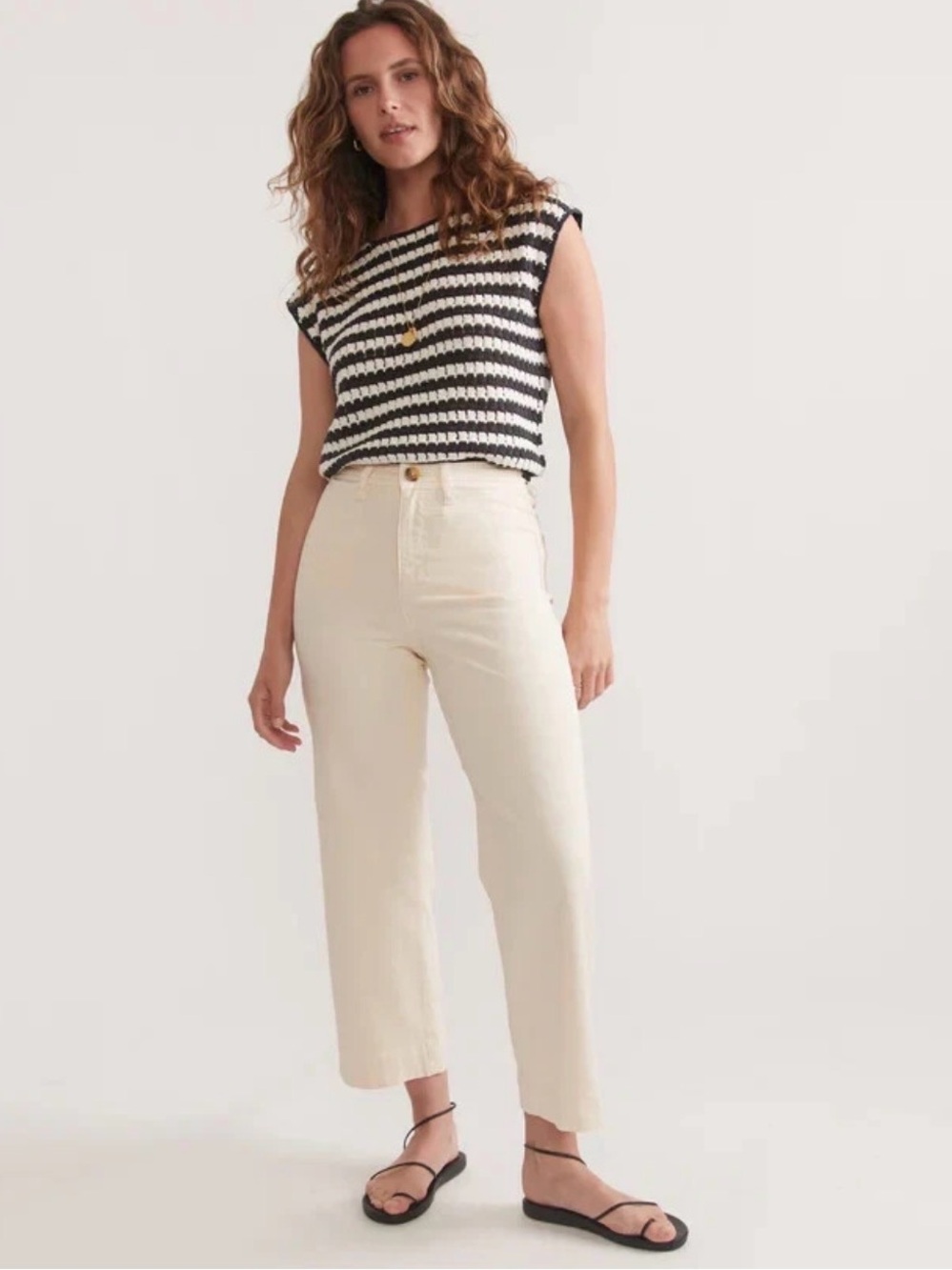 Marine Layer Women's Size 8 Bridget Crop Pants Papyrus Beige Wide Leg High Rise